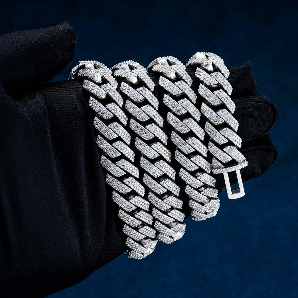 15MM Pave Cuban Link VVS1 D Color Moissanite Chain 925 Sterling Silver