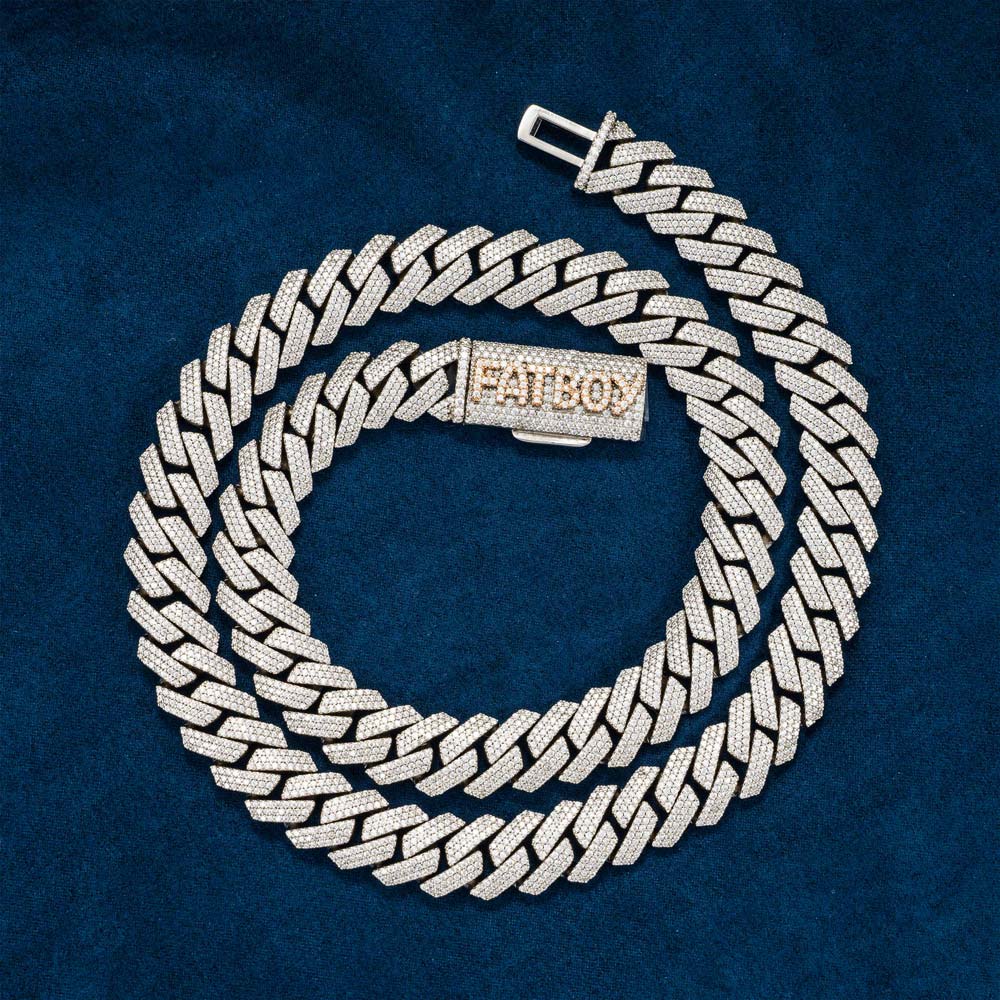 15MM Pave Cuban Link VVS1 D Color Moissanite Chain 925 Sterling Silver