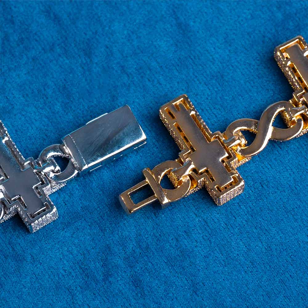 VVS1 Moissanite Cross Link Bracelet 925 Sterling Silver Iced Out Christian Hip Hop Bracelet