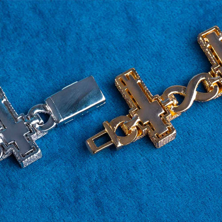 VVS1 Moissanite Cross Link Bracelet 925 Sterling Silver Iced Out Christian Hip Hop Bracelet