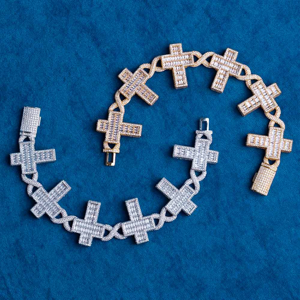 VVS1 Moissanite Cross Link Bracelet 925 Sterling Silver Iced Out Christian Hip Hop Bracelet