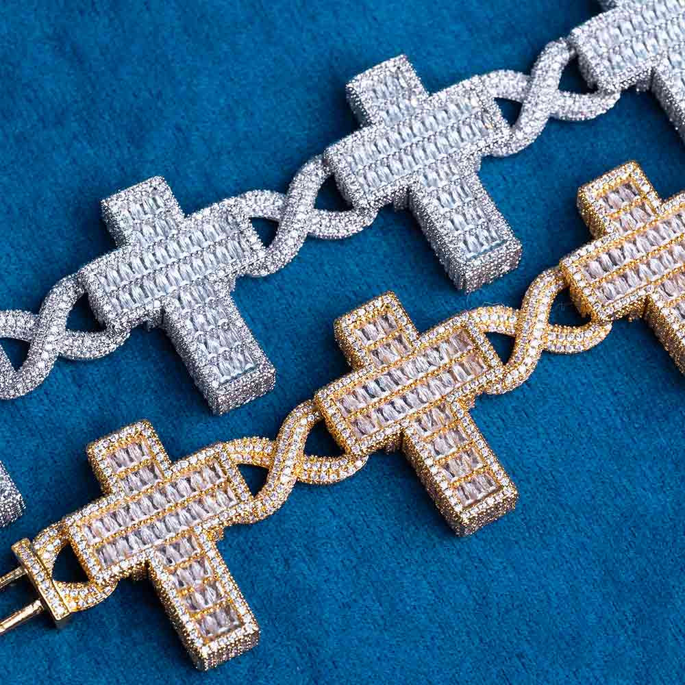 VVS1 Moissanite Cross Link Bracelet 925 Sterling Silver Iced Out Christian Hip Hop Bracelet