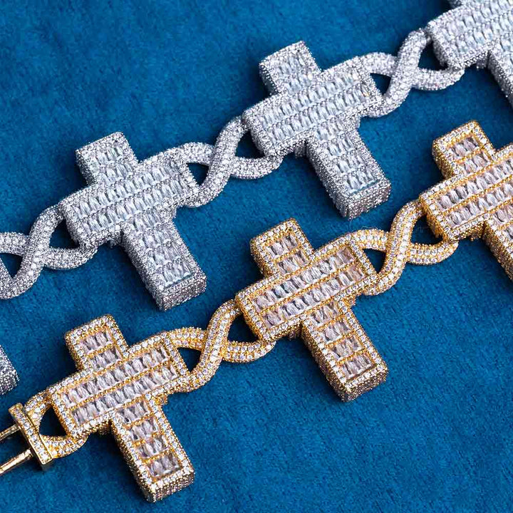 VVS1 Moissanite Cross Link Bracelet 925 Sterling Silver Iced Out Christian Hip Hop Bracelet