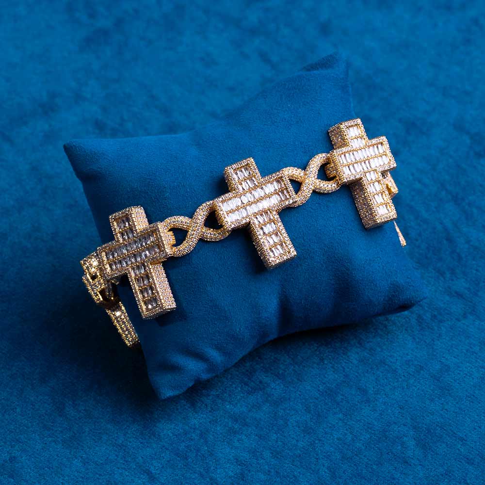 VVS1 Moissanite Cross Link Bracelet 925 Sterling Silver Iced Out Christian Hip Hop Bracelet