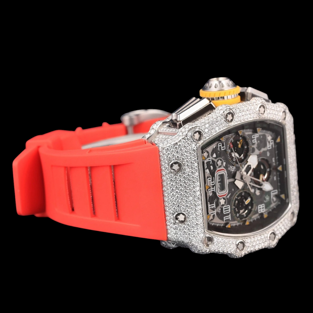 Luxury Skeleton Chronograph Moissanite Watch VVS1 D Color Fully Iced Out