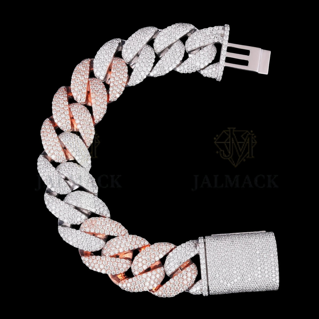 Two-Tone Rose Gold Silver Moissanite Miami Cuban Bracelet Fully Iced Out