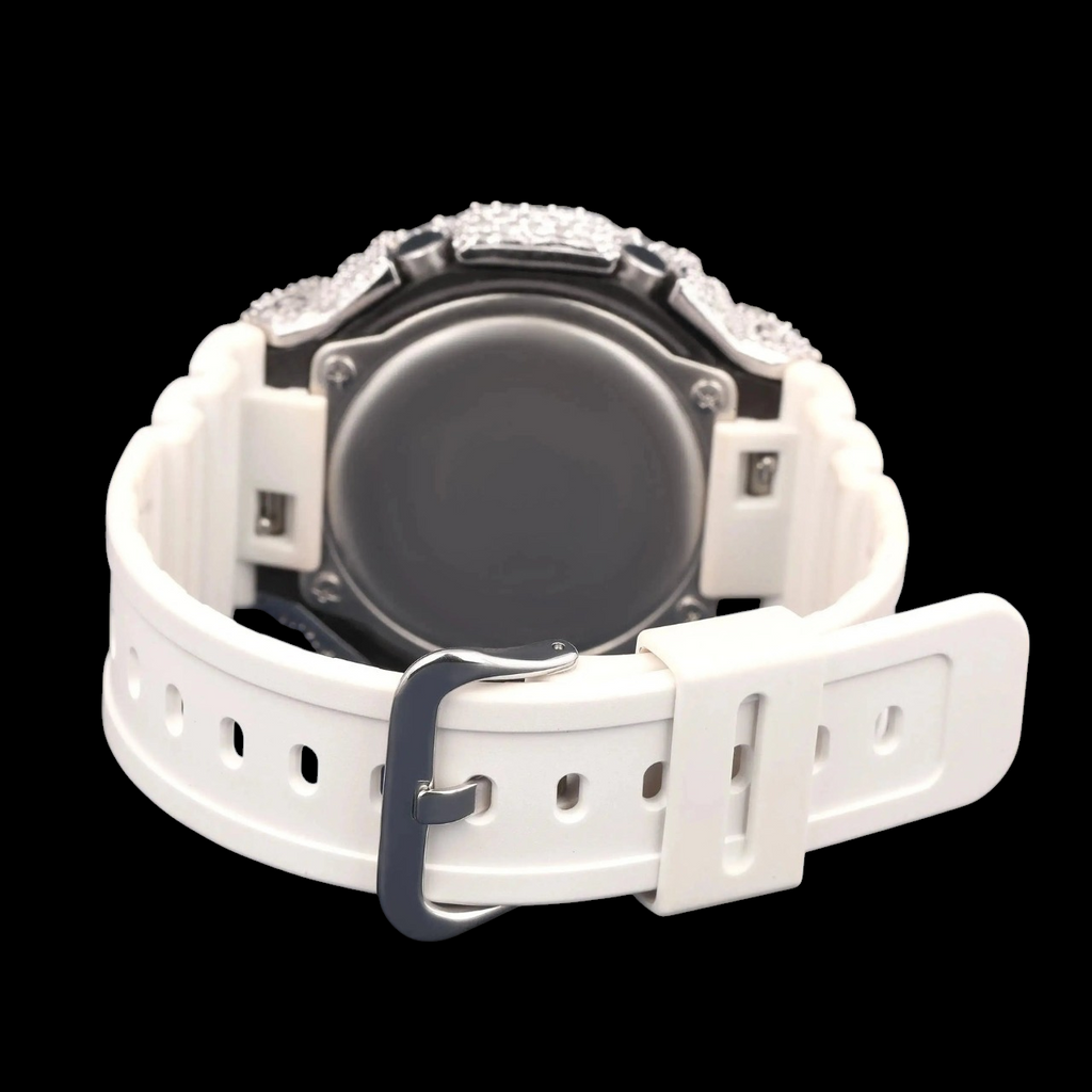 Royal White Dial & Strap Iced G-Shock Moissanite Watch