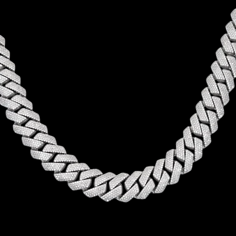 15MM Fully Iced Pave Cuban Link VVS1 D Color Moissanite Chain 925 Sterling Silver