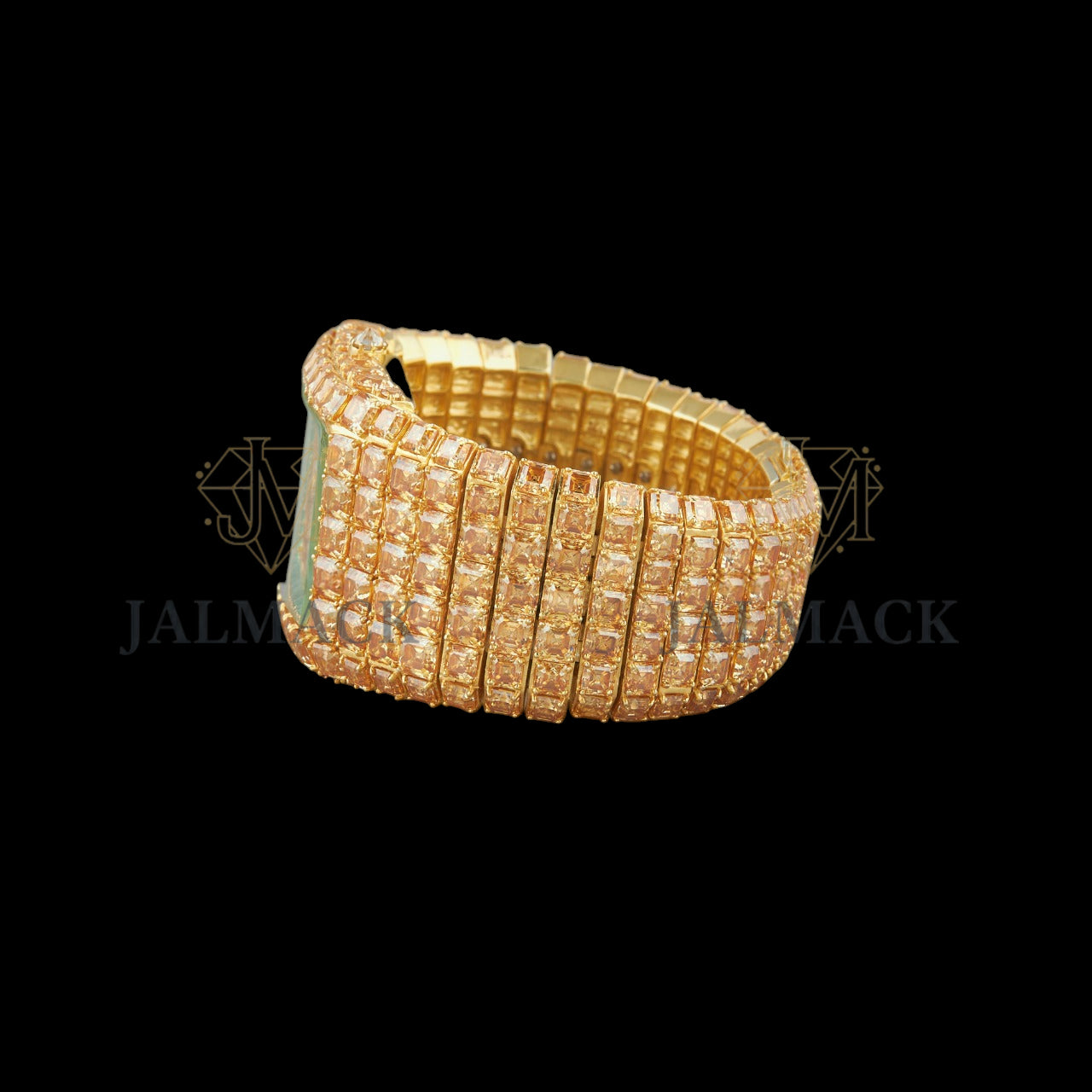 Gold Skeleton Dial Markerless Square-Cut Moissanite Watch