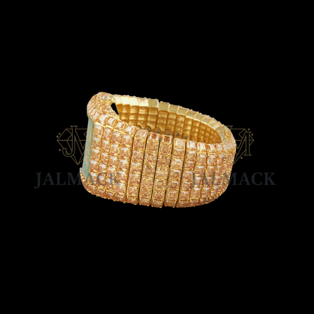 Gold Skeleton Dial Markerless Square-Cut Moissanite Watch