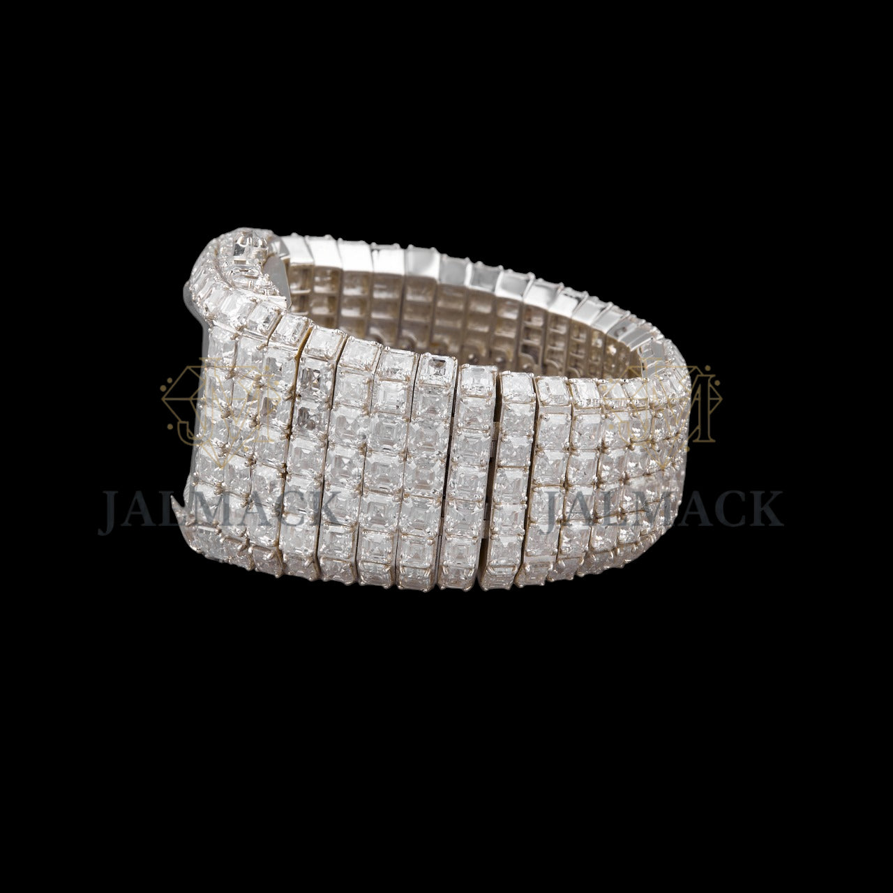 Silver Skeleton Dial Markerless Baguette & Emerald-Cut Moissanite Watch