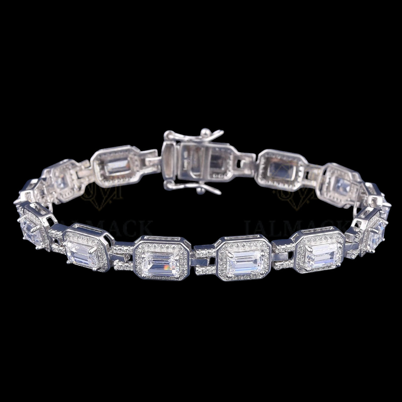 Emerald Cut Moissanite Halo Link Bracelet VVS1 D Color