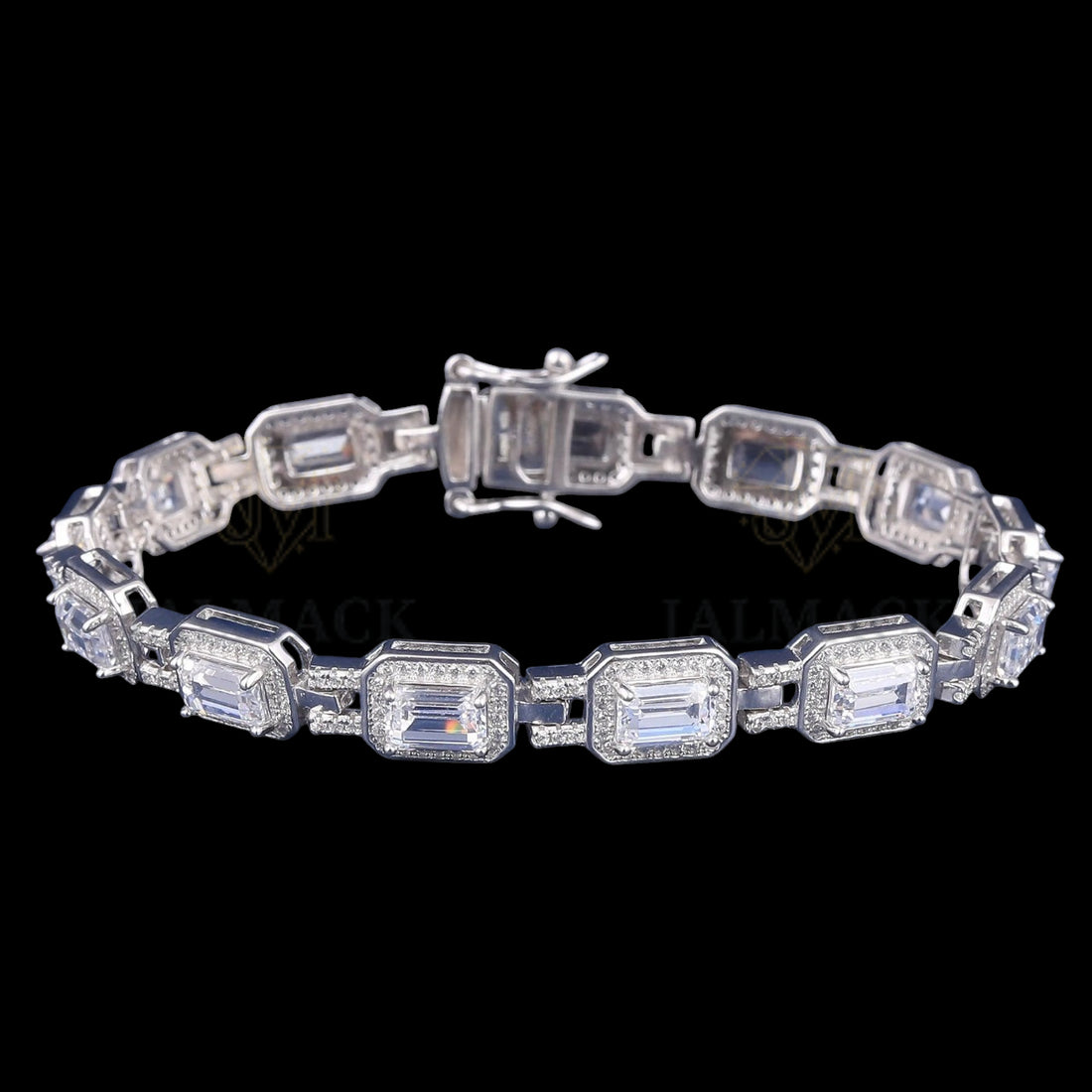 Emerald Cut Moissanite Halo Link Bracelet VVS1 D Color