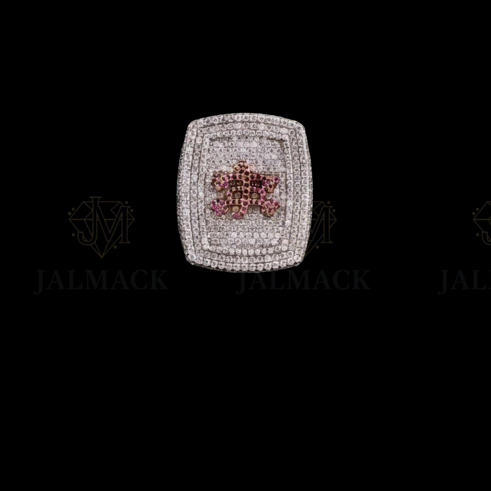 Custom Pink Logo Moissanite Championship Ring Fully Iced Out