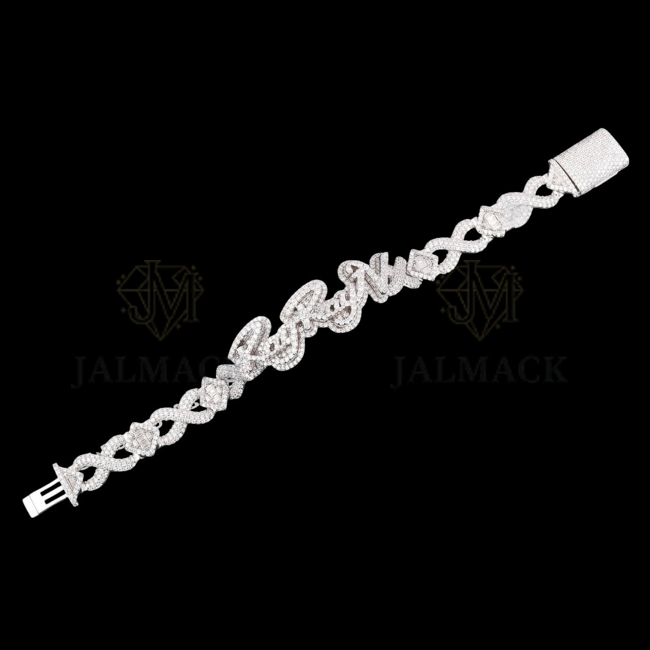 Silver Iced-Out Script Moissanite Link Bracelet VVS1