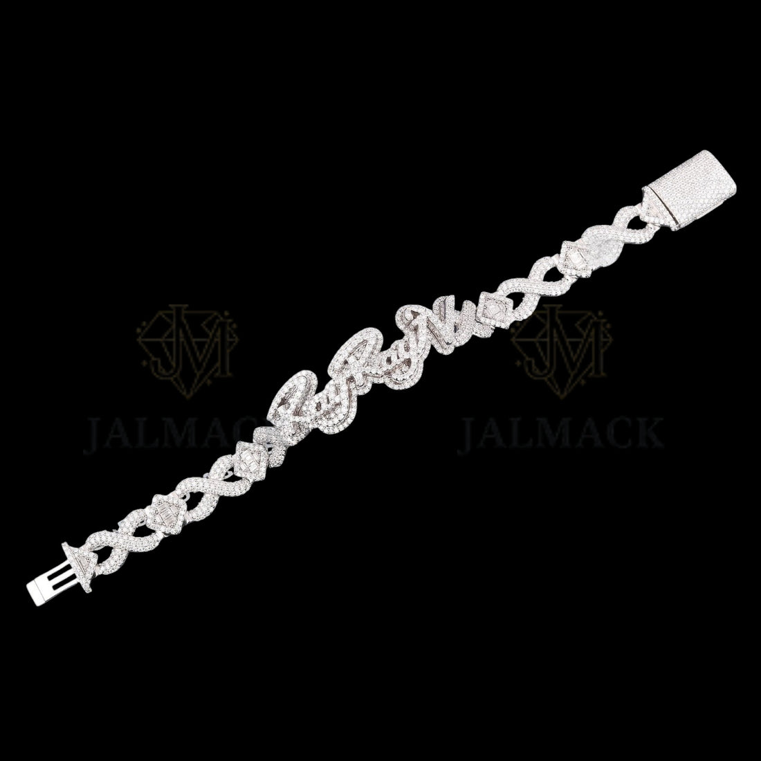 Silver Iced-Out Script Moissanite Link Bracelet VVS1