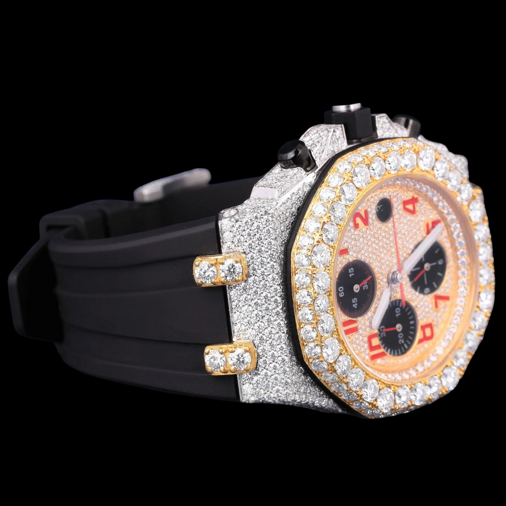 Red Numeral Chronograph Moissanite Diamond Watch