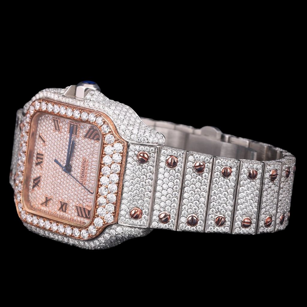 Luxury Rose Gold Thorn Moissanite Automatic Watch VVS1 D Color Fully Iced Out