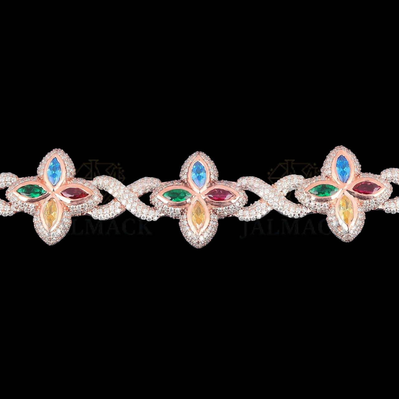 Rose Gold Multicolor Marquise Floral Moissanite Bracelet VVS1