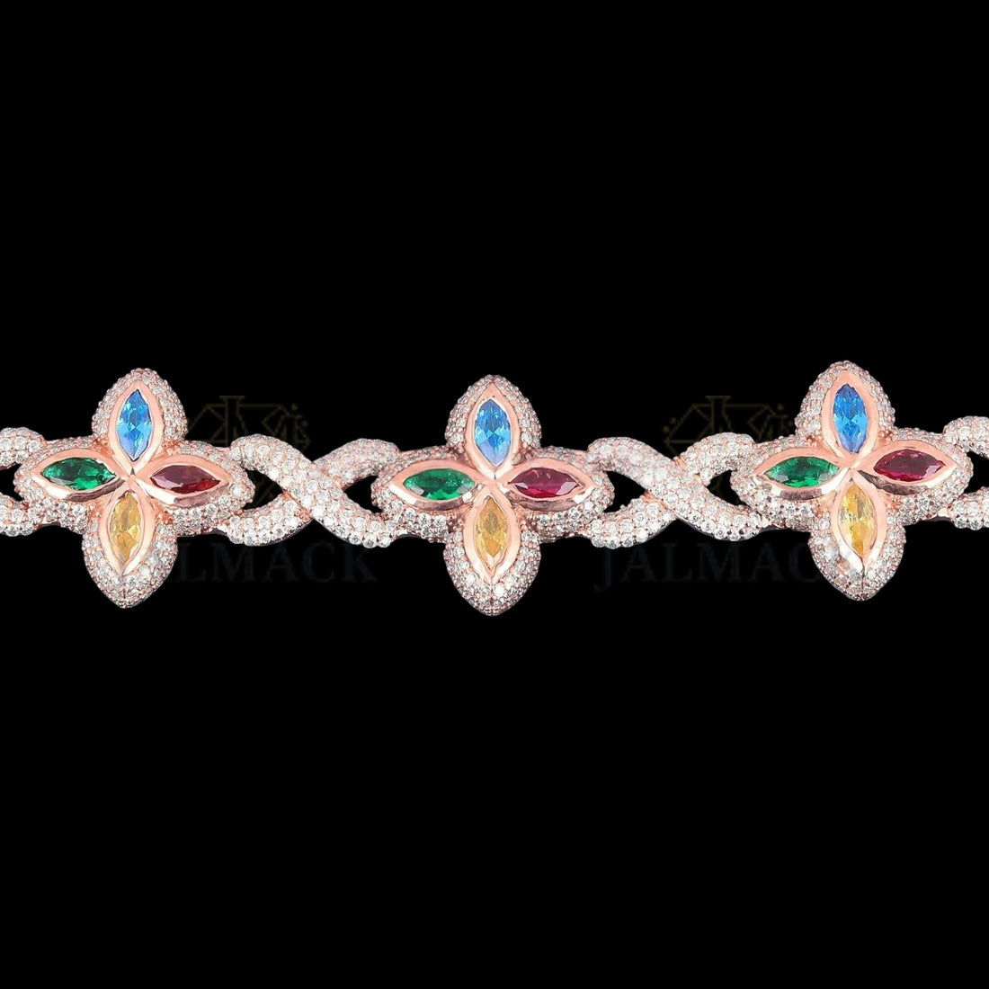 Rose Gold Multicolor Marquise Floral Moissanite Bracelet VVS1