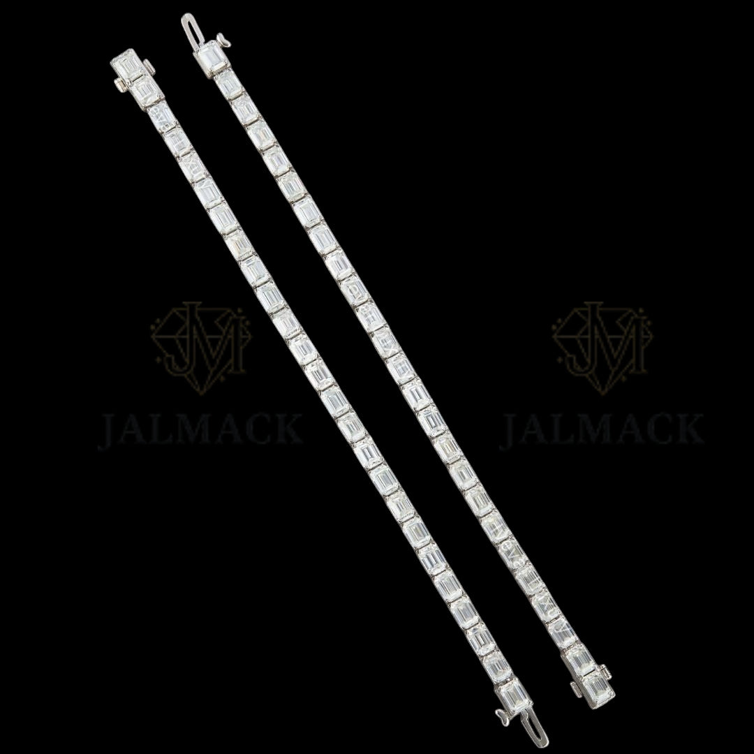 Emerald Cut Moissanite Tennis Bracelet VVS1 D Color Silver