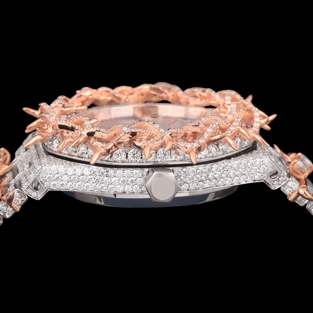 Luxury Rose Gold Thorn Moissanite Automatic Watch VVS1 D Color Fully Iced Out