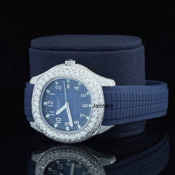 Luxury Blue Moissanite Watch for Men | Iced Out VVS Moissanite Timepiece