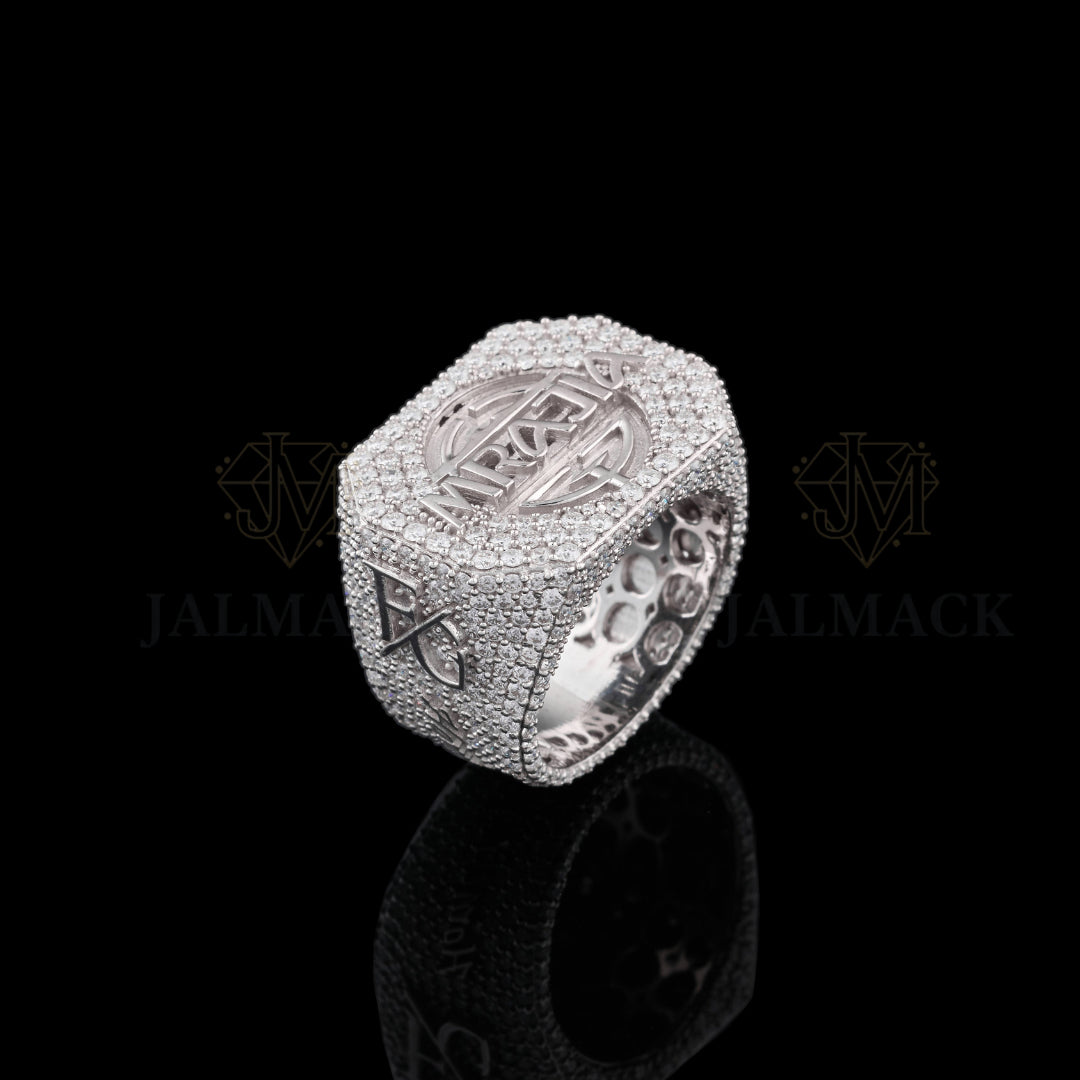 Custom Name Fully Iced-Out Moissanite Signet Ring