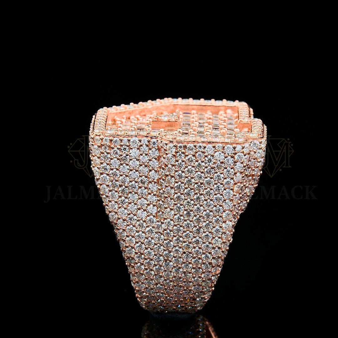 Rose Gold Baguette Number 4 Moissanite Statement Ring