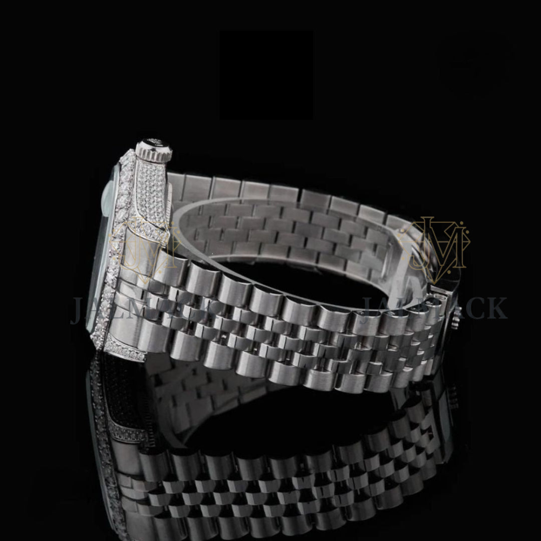 Silver Diamond Marker Round-Cut Moissanite Automatic Watch