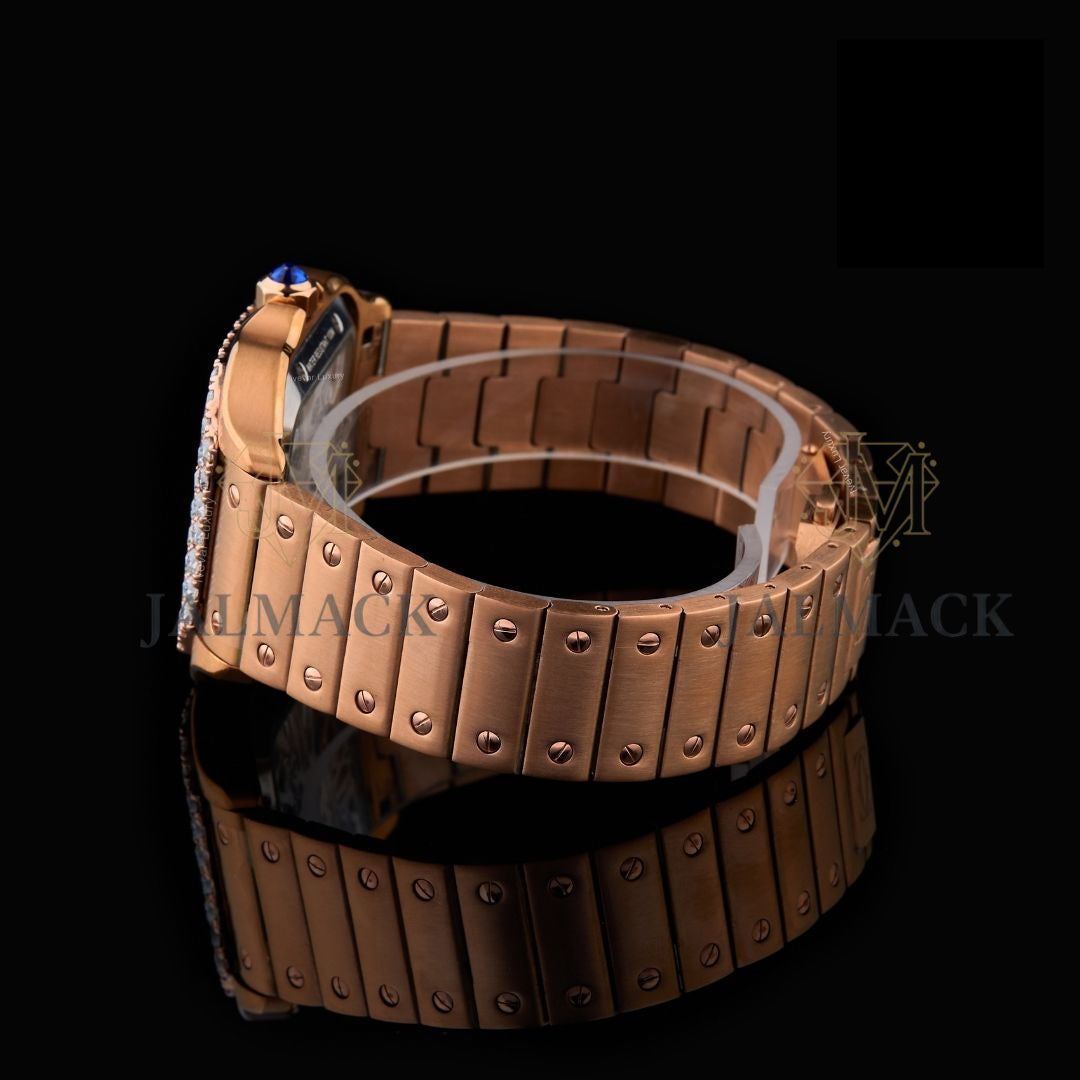Rose Gold Skeleton Roman Round-Cut Moissanite Automatic Watch