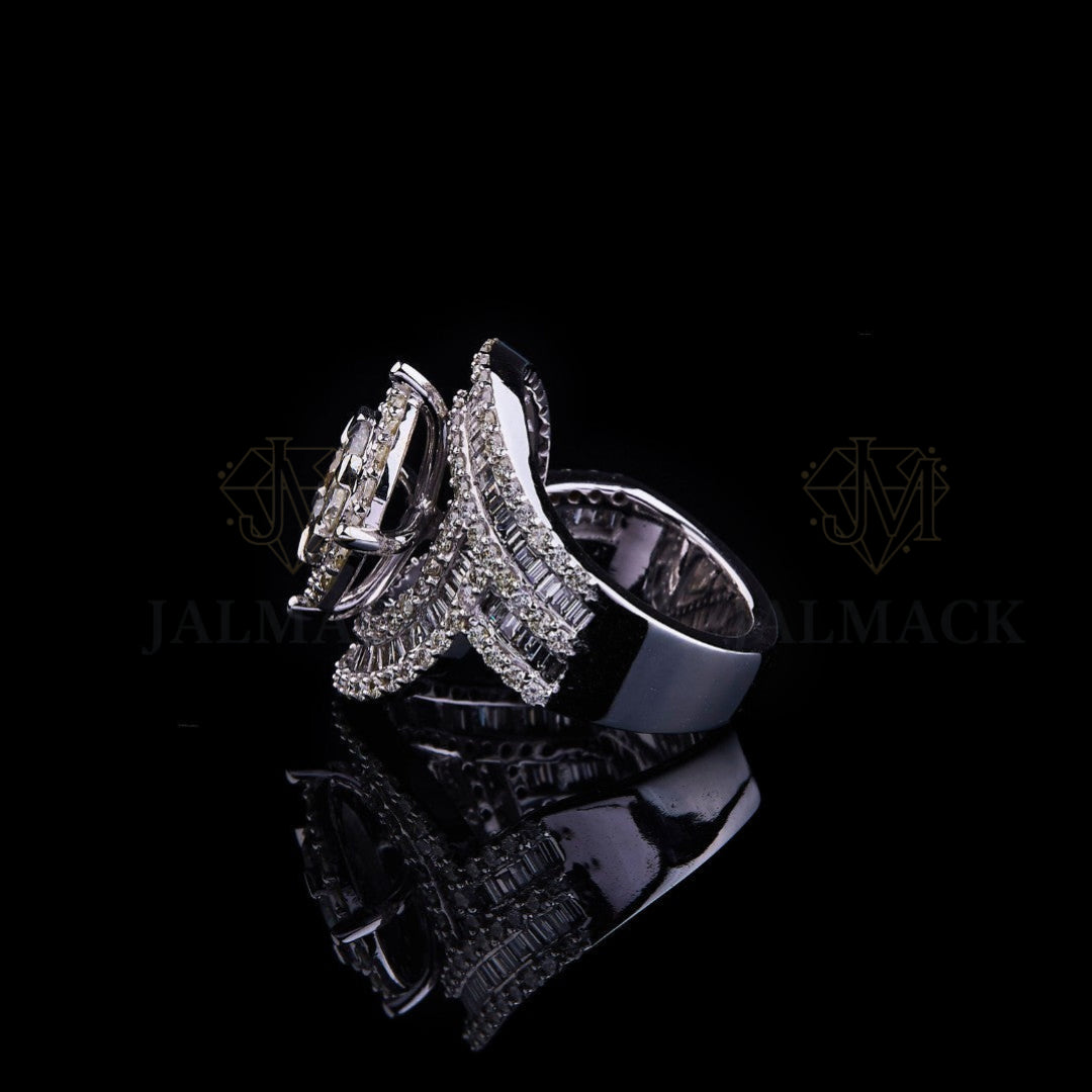 Round Moissanite Baguette Halo Men’s Statement Ring