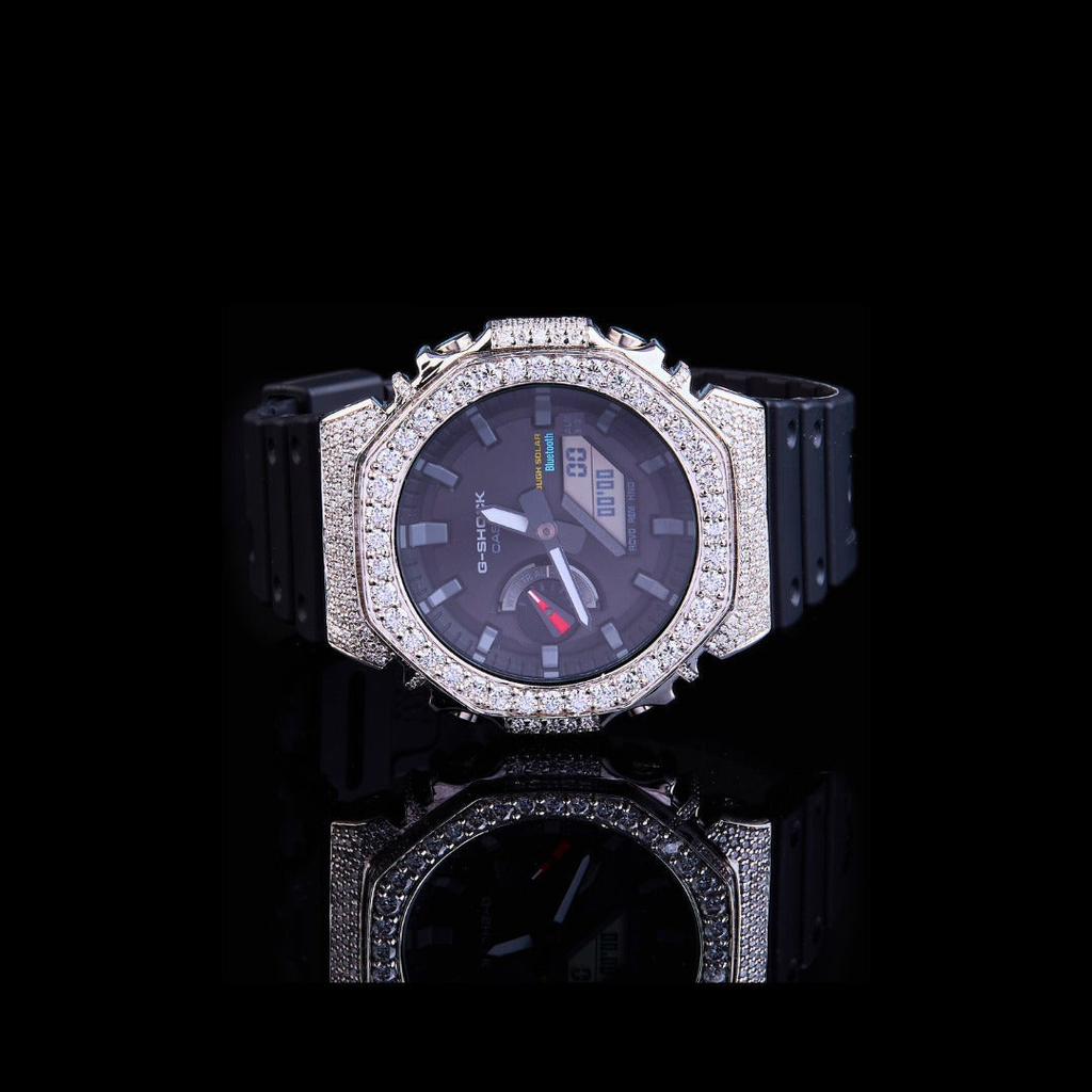 Round Black Dial Black Strap VVS Moissanite G-Shock Luxury Watch