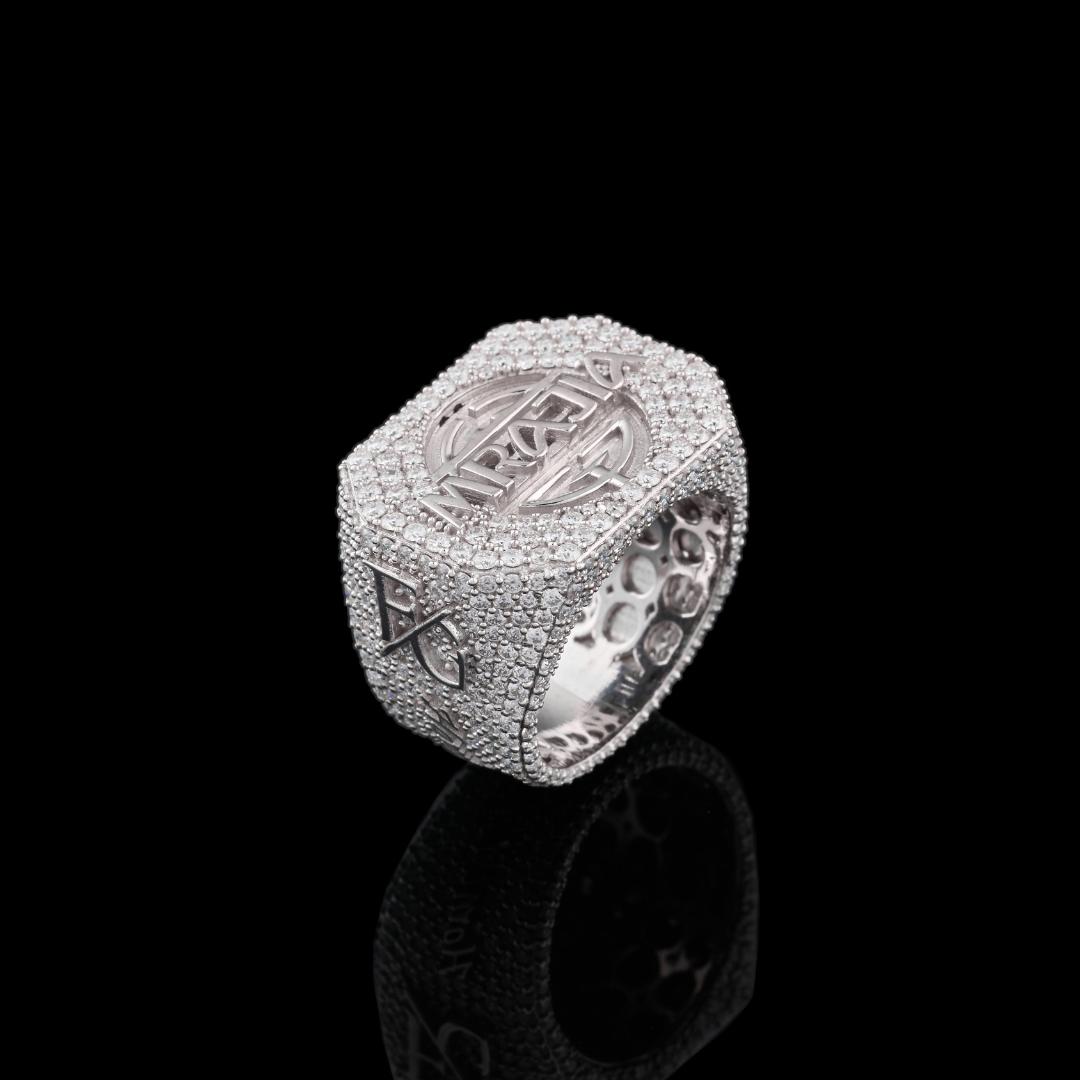 Custom Name Fully Iced-Out Moissanite Signet Ring