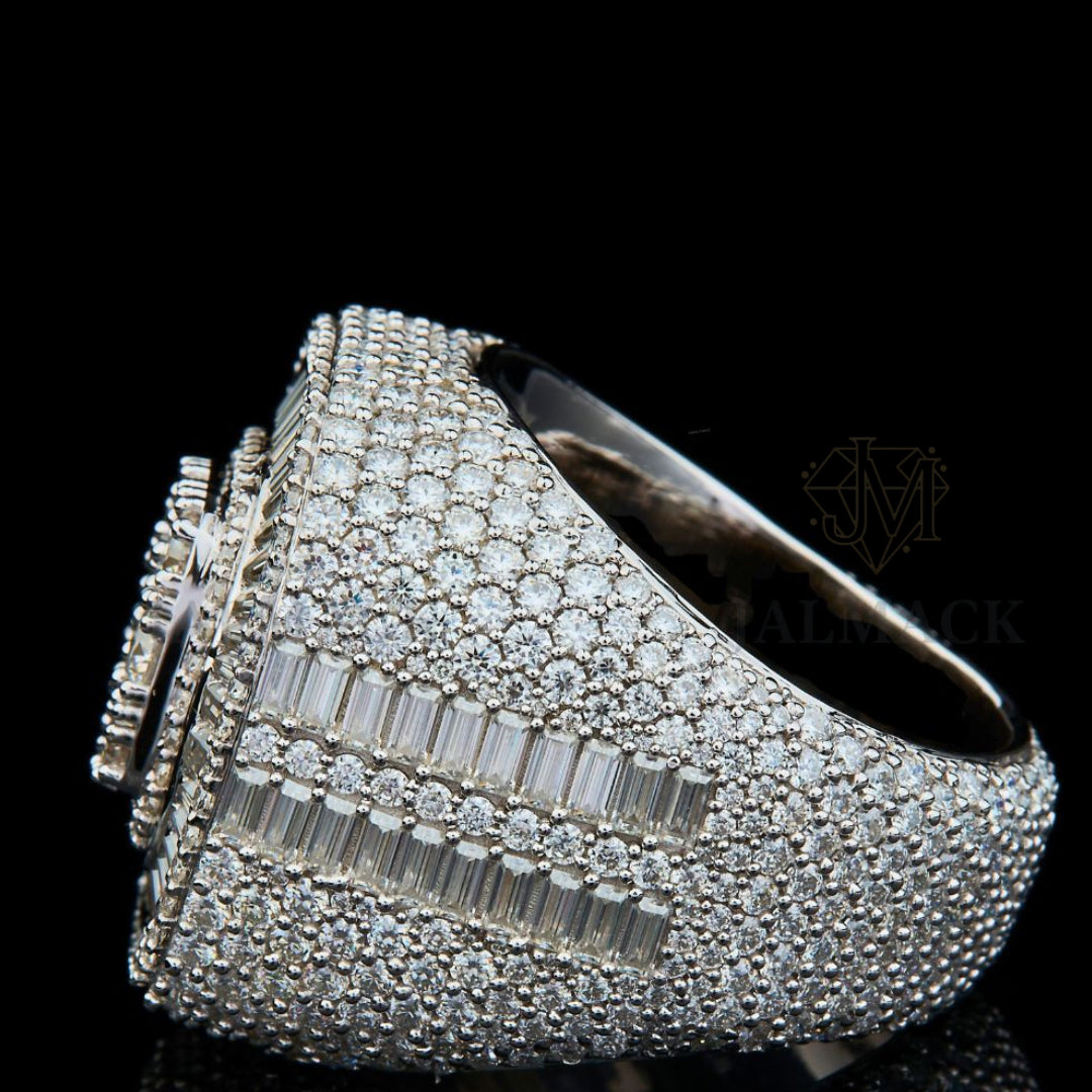 Cushion Baguette Halo Moissanite Statement Ring