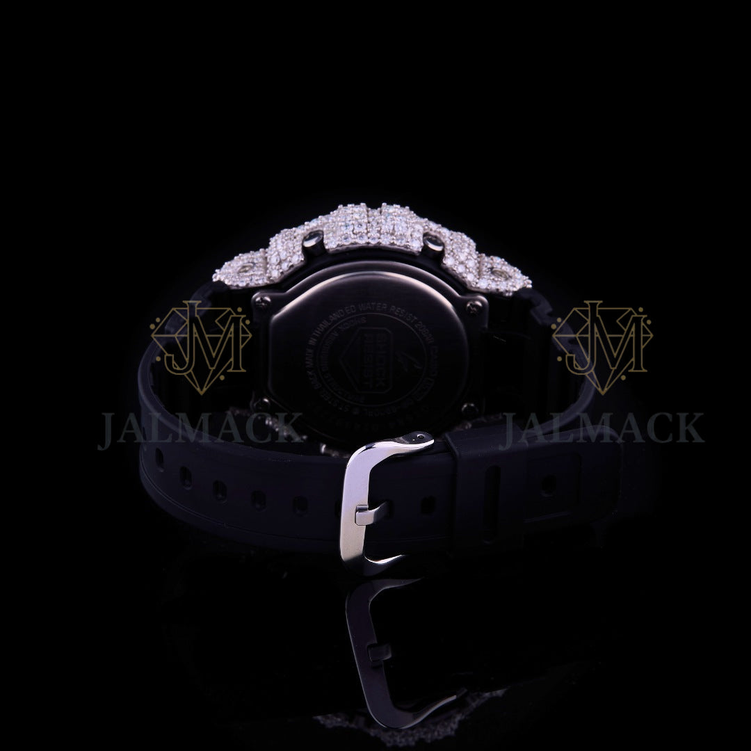 Grey LCD Digital Letter Round-Cut Moissanite Black Strap Watch