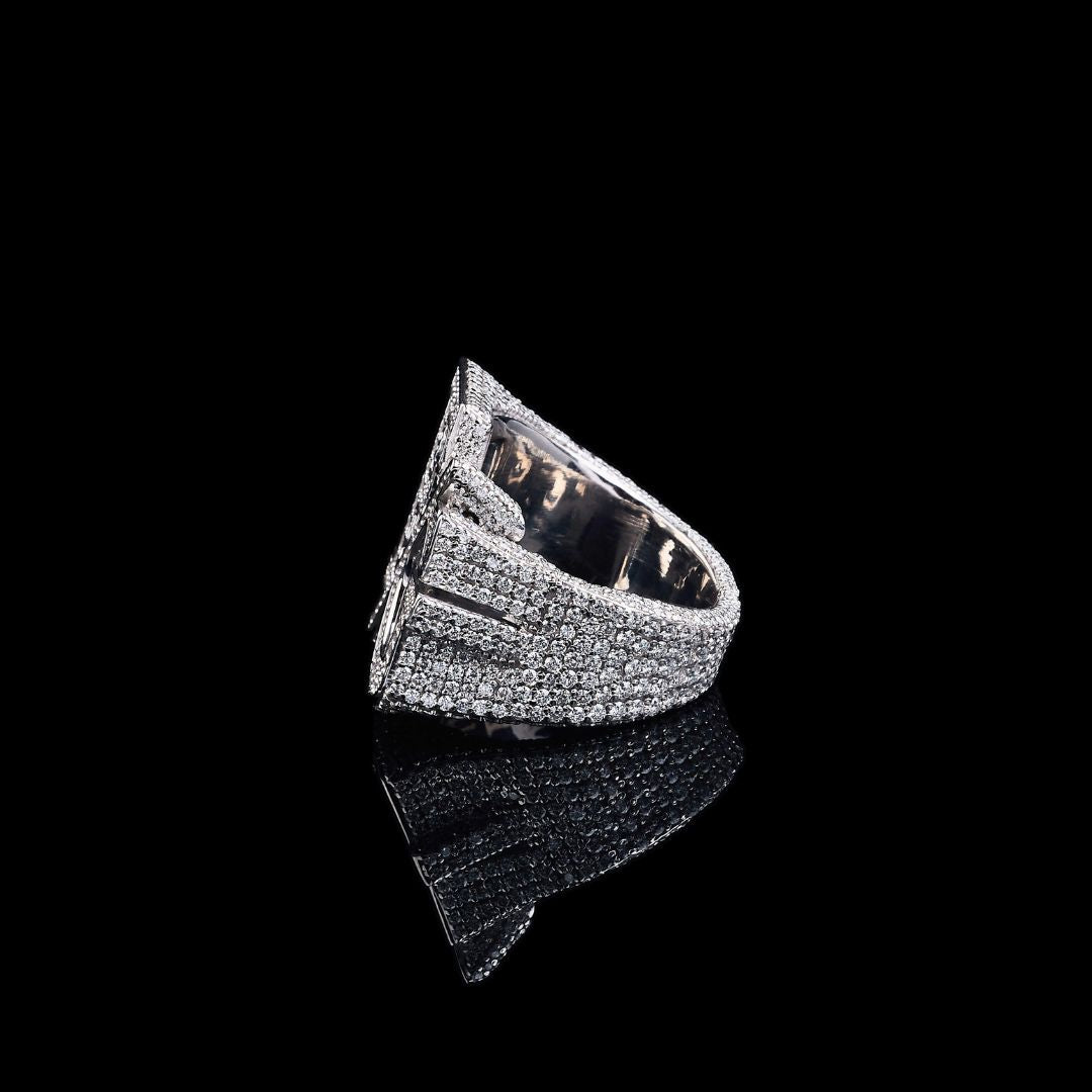 Custom Three-Letter Moissanite Monogram Ring Fully Iced Out