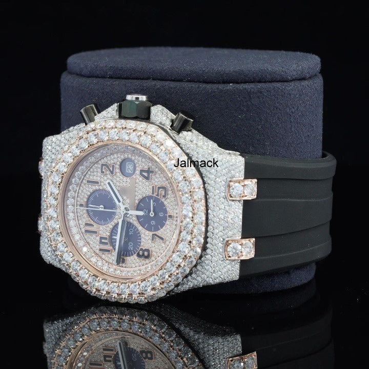 Luxury Fully Iced Out Rose Gold Moissanite Chronograph Watch for Men