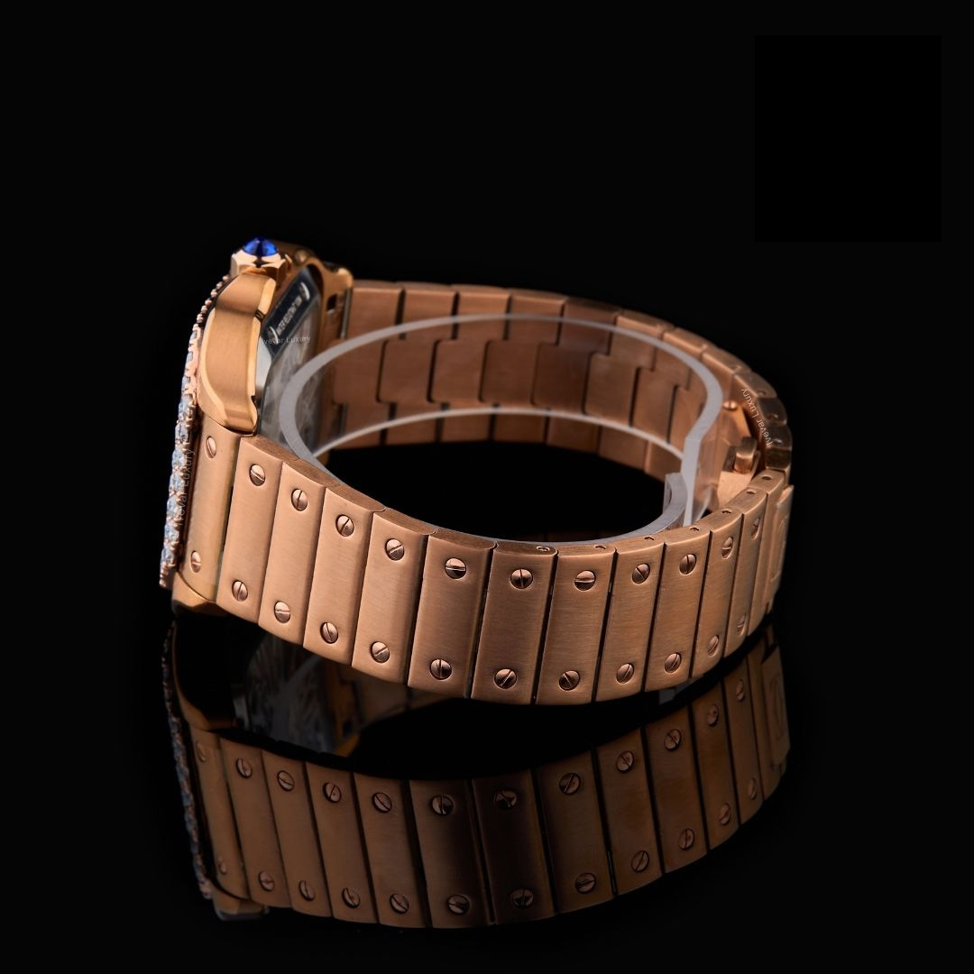 Rose Gold Skeleton Roman Round-Cut Moissanite Automatic Watch
