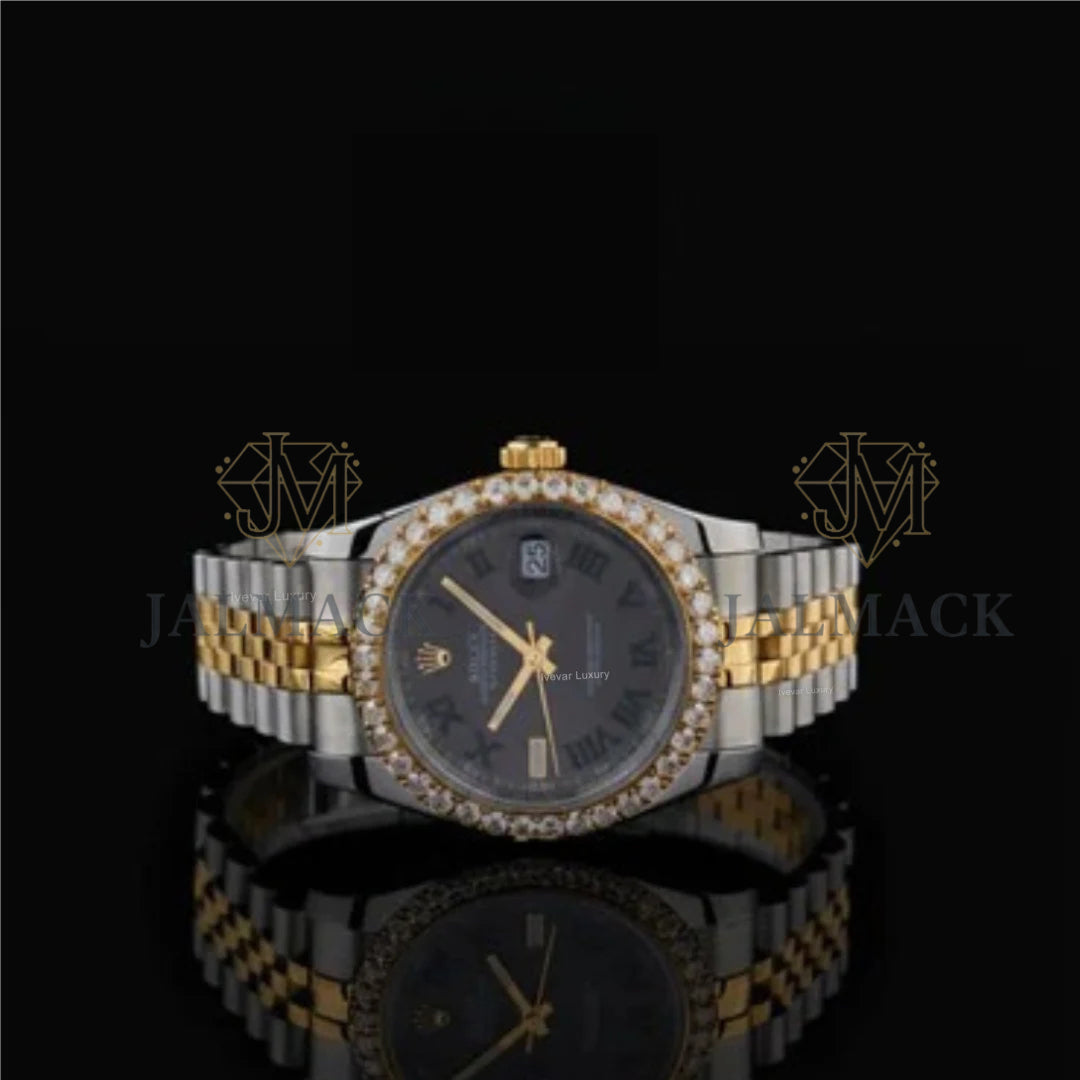 Two-Tone Charcoal Roman Round-Cut Moissanite Watch
