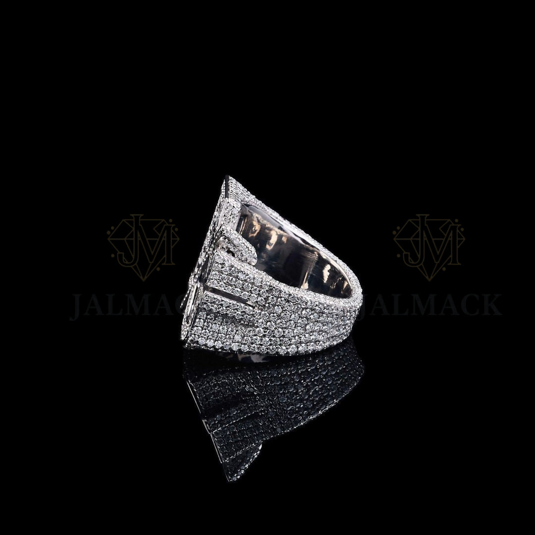 Custom Three-Letter Moissanite Monogram Ring Fully Iced Out