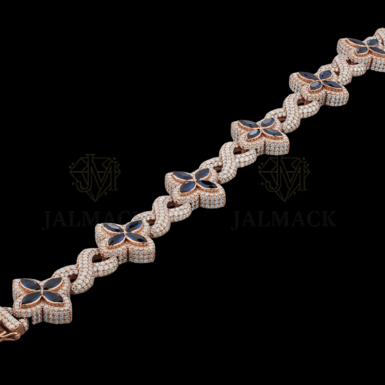 Rose Gold Blue Butterfly Moissanite Bracelet Fully Iced Out