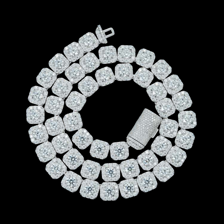 10MM Round Halo Setting Moissanite Diamond Hip hop Chain