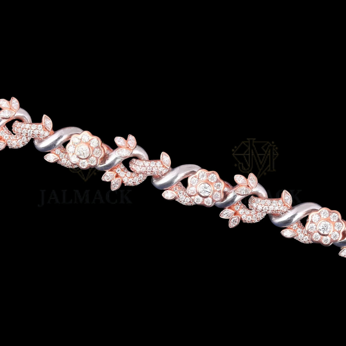 Two-Tone Floral Vine Moissanite Link Bracelet VVS1 D Color