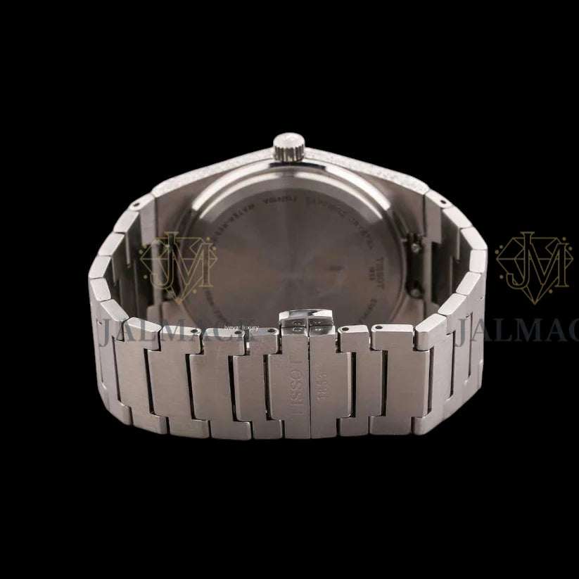 Black Waffle Dial Baton Marker Round-Cut Moissanite Automatic Watch