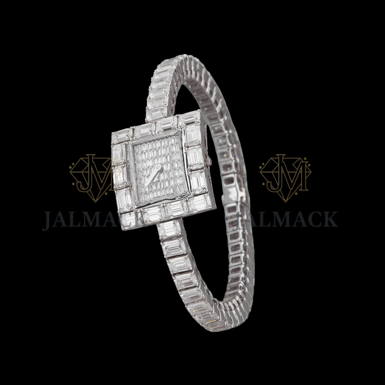Silver Dial Markerless Baguette-Cut Moissanite Watch