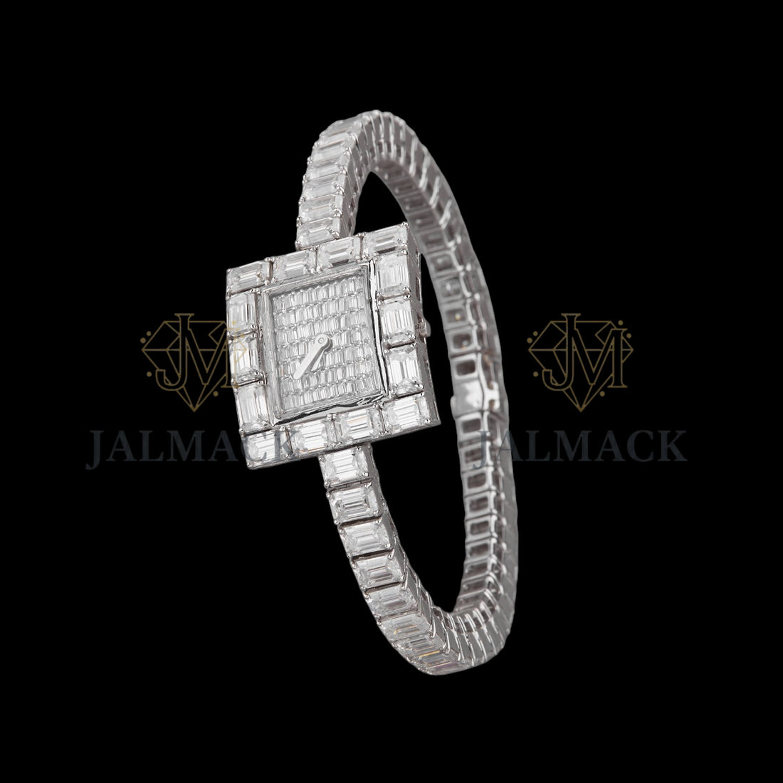 Silver Dial Markerless Baguette-Cut Moissanite Watch