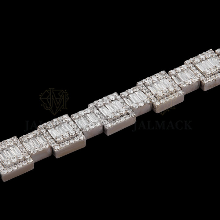 Baguette Moissanite Geometric Link Bracelet VVS1 D Color Fully Iced Out