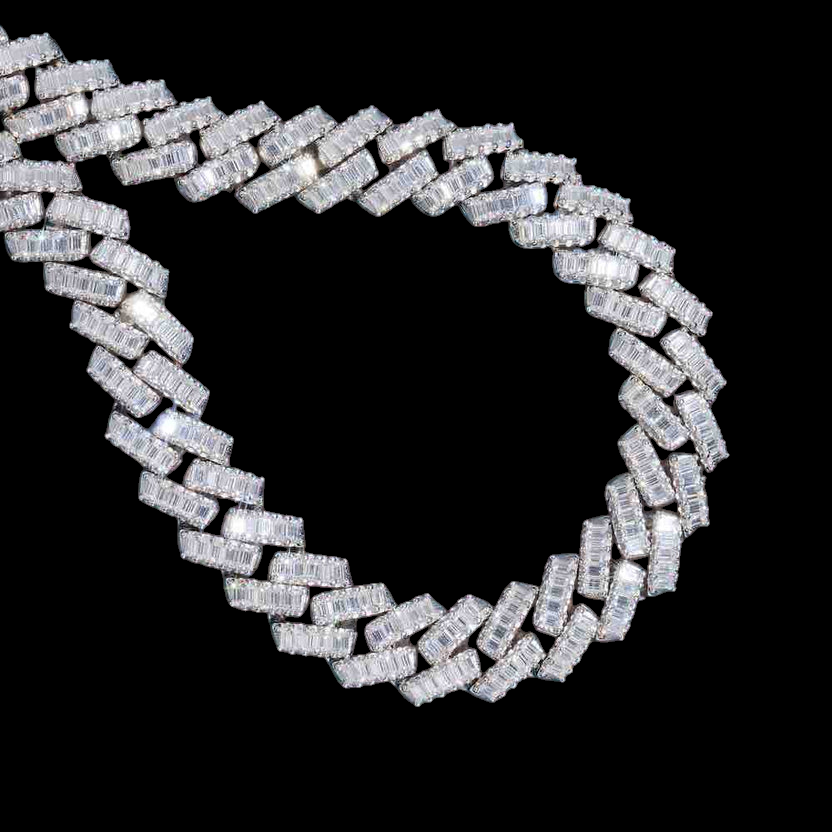 13MM Baguette VVS Moissanite Cuban Link Chain 925 Sterling Silver