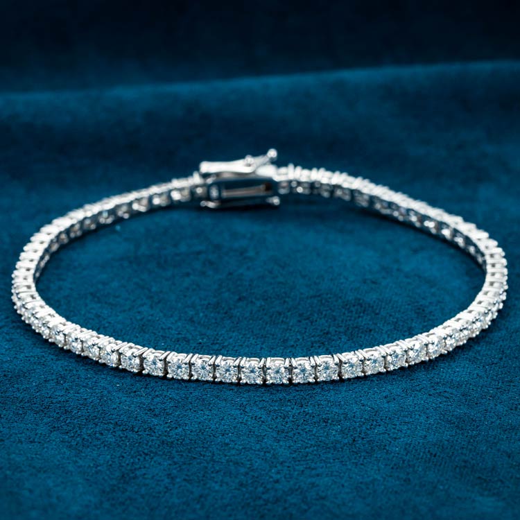 3MM Round Cut VVS1 Moissanite Tennis Bracelet 925 Sterling Silver Diamond Tennis Bracelet